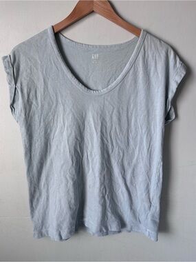 Gap 100% Cotton Cuffed V-Neck Tee | Light Blue | Size XS